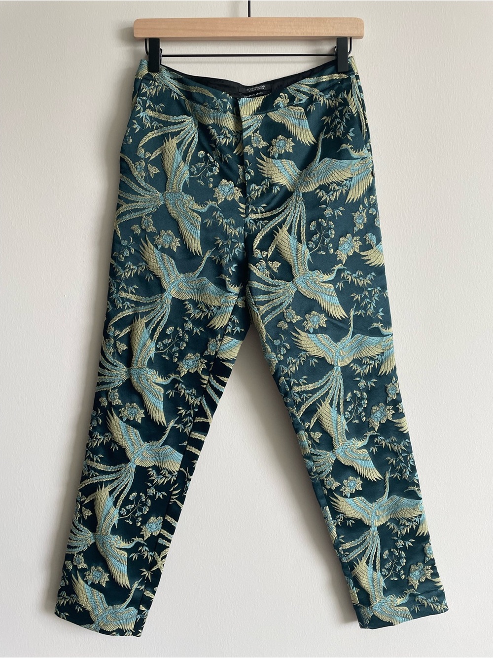 Scotch & Soda eclectic fitted trouser embroidered slacks flowers cranes birds - Picture 2 of 11